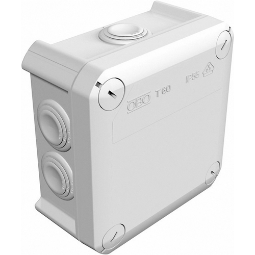 BETTERMANN T60 2007061 OBO kötődoboz biztonsági kamerákhoz, 114x114x57, kültéri (IP66), plombálható forgóreteszes fedéllel, világosszürke színben