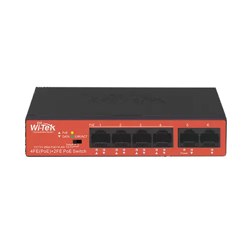Wi-Tek WI-PS205H V4, 6 portos POE switch, 4 POE + 2 Uplink