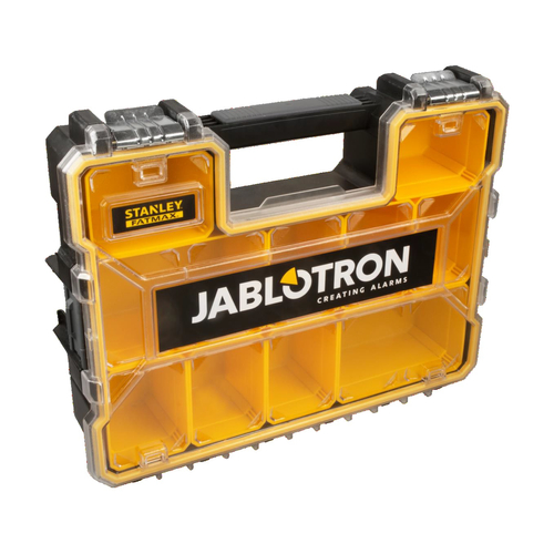 Praktikus Stanley csavar és alkatrész rendszerező és tároló doboz JABLOTRON logóval