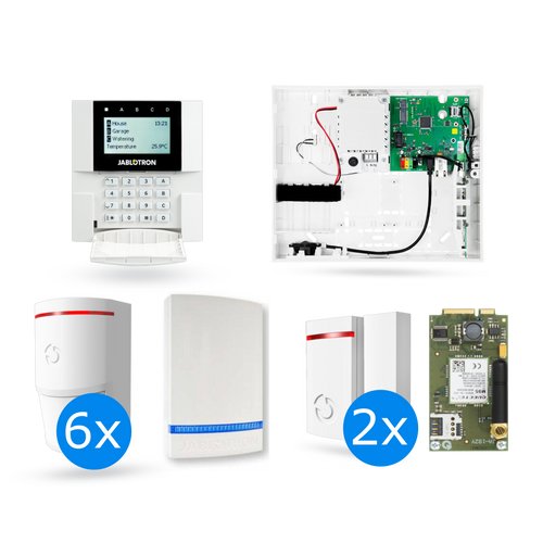 JABLOTRON JK-HULDSZ09 vez. nélküli szett (okosriasztó központ, WL kezelő és sziréna, 5 x WL PIR, WL reed, GPRS és LAN)  + SIM + Felügyelet